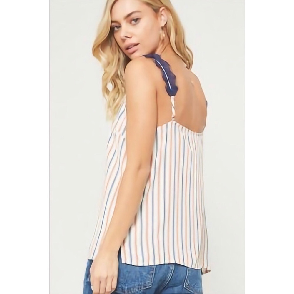 Multi Color Striped Cami with Eyelash Lace Straps - Picture 3 of 7